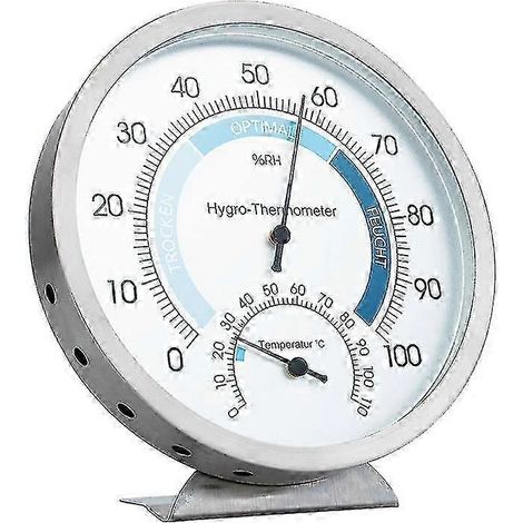 Hygromètre-thermomètre analogique pour usage intérieur - Mesureur d'humidité et boîtier en acier inoxydable de haute qualité