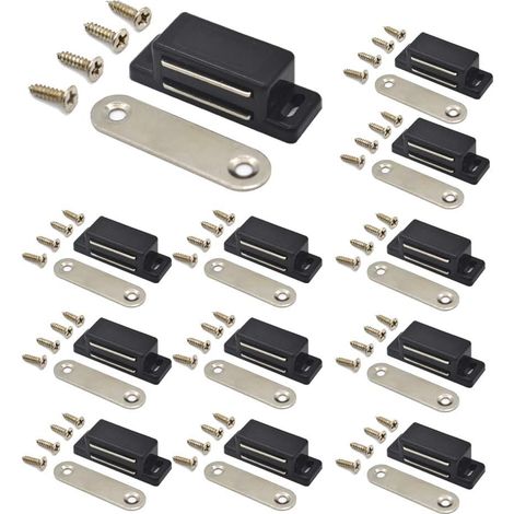 Aimant Porte Placard 12 pièces Loquet Magnétique pour Armoire, Fermeture Aimant de Meuble pour Armoires, les Tiroirs et les Volets Armoire Vis incluses- Blanc (1/5)