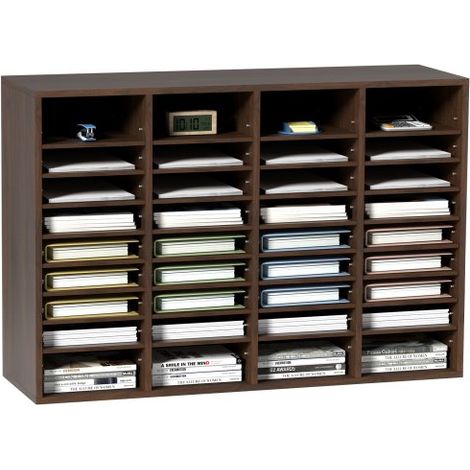 Organisateur de Bureau en Bois 100x30,5x68 cm Trieur de Documents à 36 Compartiments Corbeille à Courrier Panneau Aggloméré Étagère Amovible Classeur pour Rangement Fichiers Magazines École Brun (1/4)