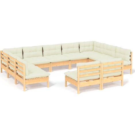 Maison Exclusive - Set Divani da Giardino 11 pz con Cuscini Crema Massello di Pino (1/5)