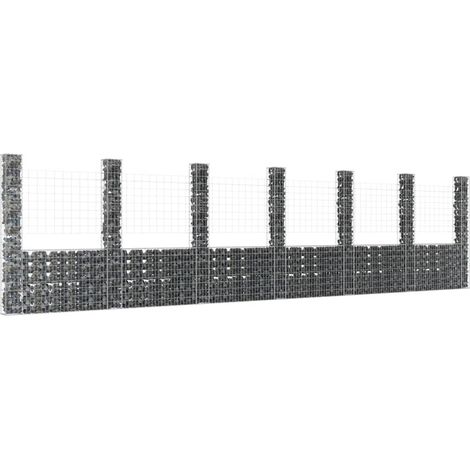 FIMEI Panier de gabion en forme de U avec 7 poteaux Fer 740x20x200 cm (1/5)