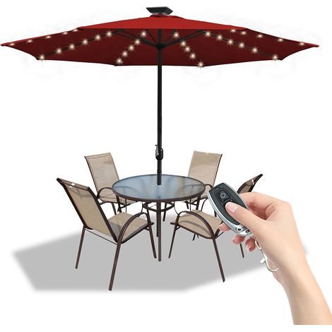 Parasol avec LED, parasol ampli Ø 350 cm, protection solaire, protection UV jusqu'à UPF 30+, ouverture et fermeture facile, rouge (1/4)
