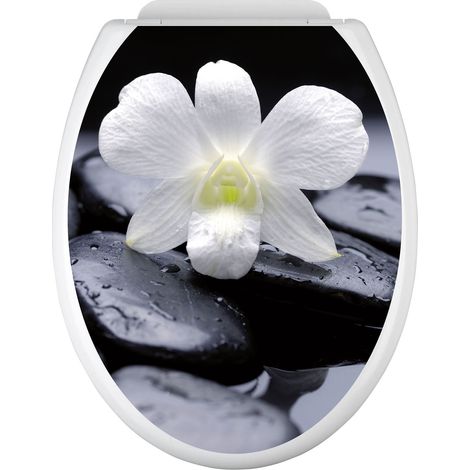 Stickers Abattant WC - Fleur Galets - 35x43 cm - Adhésif + Protection MATE (1/2)