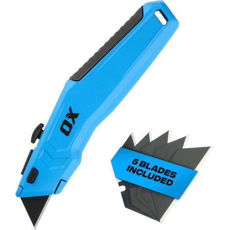 Couteau utilitaire rétractable avec 5 lames double face SK5 avec rangement, corps en métal robuste, poignée ergonomique, changement de lame à dégagement rapide (1/5)