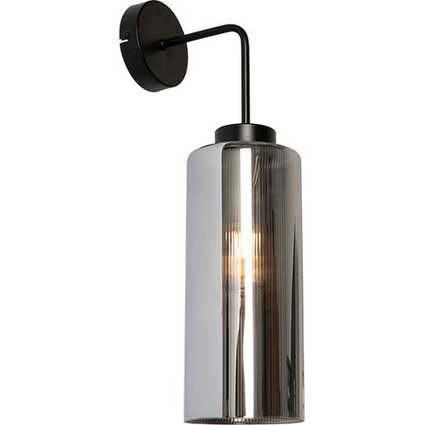 Smarte Wandleuchte schwarz mit Rauchglas inkl. WiFi ST64 - Laura