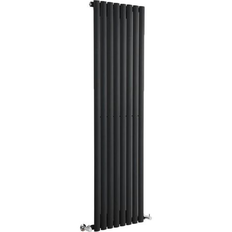 Milano Aruba Black Vertical Column Single Oval Panel Radiator - 1600mm x 472mm (1/5)