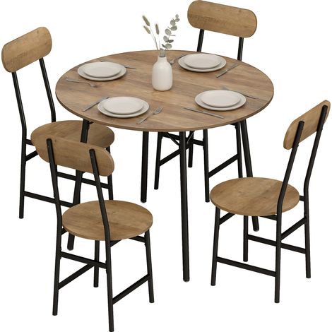 HOMCOM Tavolo Rotondo 5 Pezzi con 4 Sedie, Naturale (1/5)