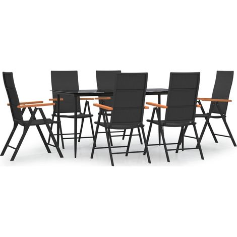 Maison Exclusive - 7-tlg. Garten-Essgruppe Schwarz und Braun Poly