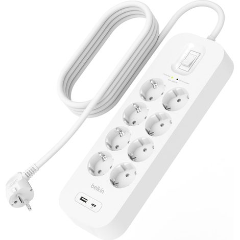 Belkin Multipresa Montabile a Parete con 8 Prese CA Protette Cavo di Alimentazione da 2mt (1/4)