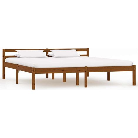 Cadre de lit 160 x 200 cm en pin massif marron miel avec sommier à lattes, sans matelas - PANGIVO (1/5)