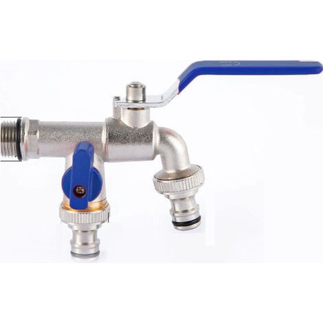 Garden Double Faucet, Brass Water Faucet, High Quality 3/4 Inch Gauge Faucet - Blue (1/4)