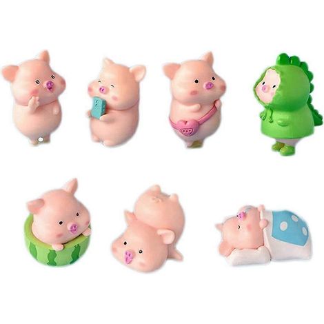 Lot de 7 figurines de cochons en plastique à monter soi-même, accessoires de décoration pour la maison et le jardin. (1/5)