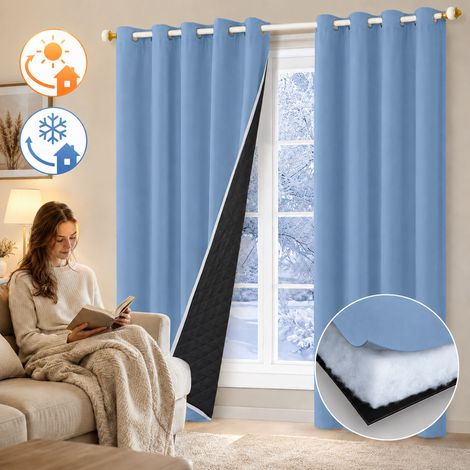 HEMVOR Rideau occultant thermique phonique 3 couches 405 g/m² 132 x 160 cm à œillets Bleu (1/5)