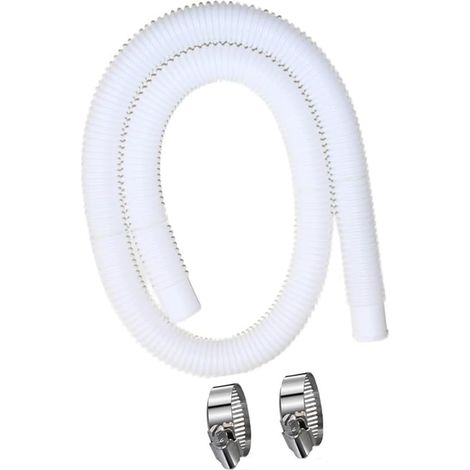 Tuyau de rechange pour pompe de piscine - 3,2 cm - Tuyau enroulé en spirale avec colliers de serrage pour systèmes d'aspiration de piscine hors sol - Blanc - 1,5 m (1 tube et 2 boucles) (1/5)