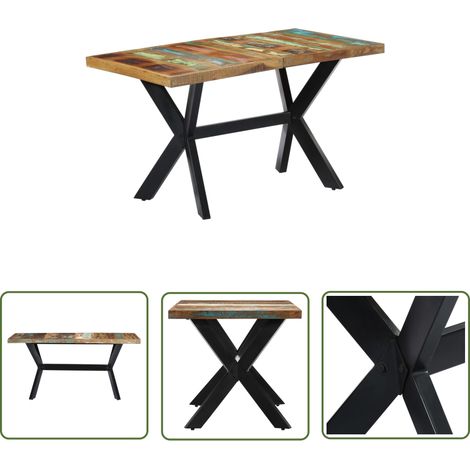 The Living Store Table à manger 140x70x75 cm Bois de récupération massif - Table À Manger - Table Industrielle - Table Vintage - Meubles Design - Mobilier Rustique (1/5)