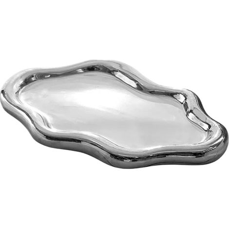 Vide-Poches Plat À Bibelots En Céramique, Plateau De Rangement Bijoux, Présentoir, Légère(Silver,L) (1/5)