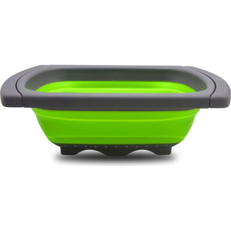 Panier égouttoir pliable rectangulaire – Vert – Panier de cuisine en plastique PP (1/4)