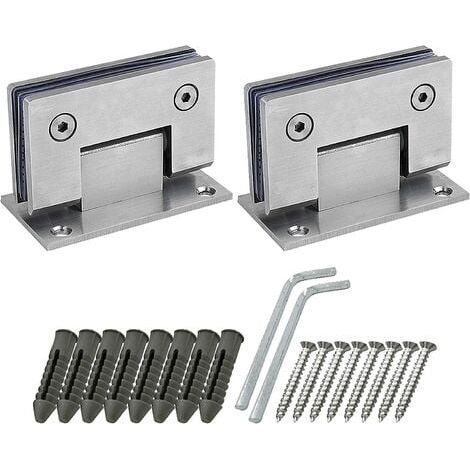 Charnière de porte de douche à 90 degrés avec vis, en acier inoxydable de 4 mm d'épaisseur, adaptée aux portes de salle de bain et au verre (argent). (1/5)
