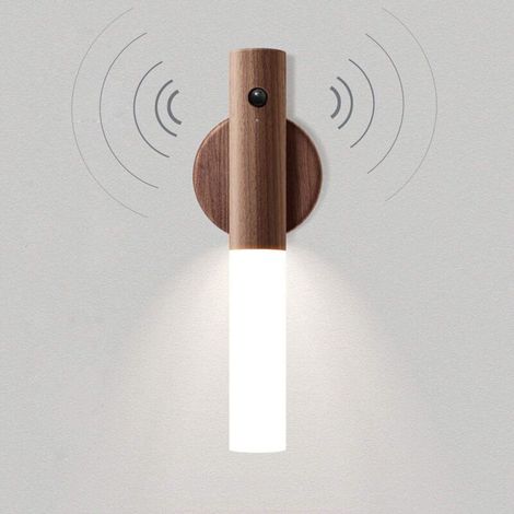 Wandleuchte aus Holz, batteriebetriebenes LED-Nachtlicht für Kinder, kabellos, mit Bewegungssensor, tragbar, im Vintage-Stil, USB-aufladbar, magnetisches Nachtlicht, Nachttischlampe
