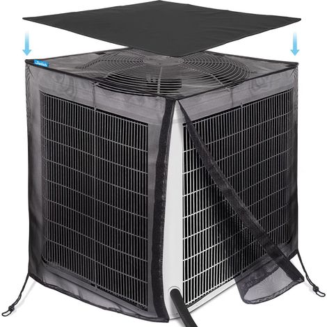 Housse de climatiseur entièrement en maille avec dessus imperméable 600 D amovible, 81,3 x 81,3 x 91,4 cm, protection extérieure contre les feuilles, les mauvaises herbes, le bois de coton et (1/5)