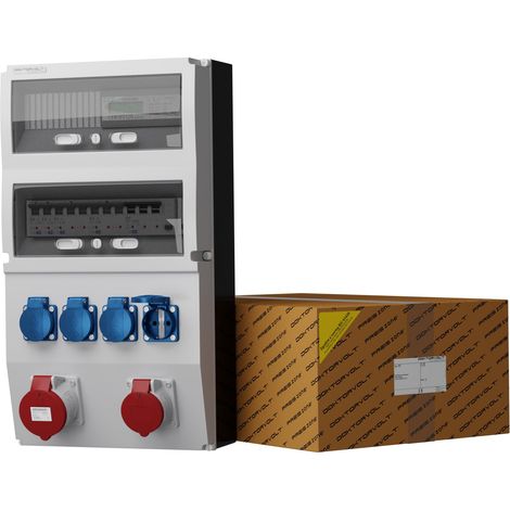 Tableau électrique de chantier avec compteur eXT-S/FI 32 A, 16 A, 4 x 230 V, prises Schuko et Mennekes, Doktorvolt DV-0823-D (1/3)