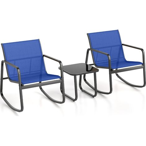 Set di mobili da giardino 3 pezzi 72 x 61 x 80 cm movimento oscillante comfort ergonomico design contemporaneo metallo blu 200013432