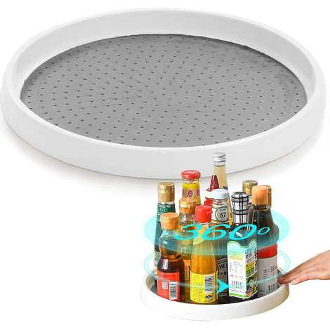 Organisateur de Plateau Tournant Lazy Susan, Organizer Rangement Epices Rotatif, Cuisine Organisateur d'étagère de Placard, Plateau de Rangement Rotatif, Support à Condiments en Plastique Blanc (1/5)