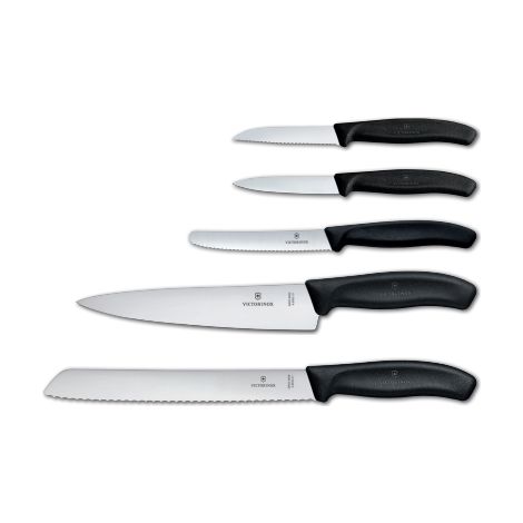 Juego de 5 cuchillos de cocina Victorinox Swiss Classic de acero inoxidable negro.