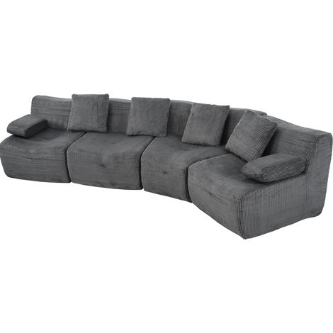 Divano modulare a 4 posti in velluto a coste grigio scuro, senza montaggio, 311 x 90 x 65 cm (1/5)