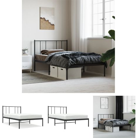The Living Store -  Bettgestell mit Kopfteil Metall Schwarz 90x200 cm (1/5)