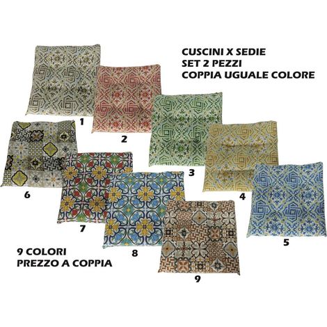 Set 2 Pezzi Cucini per Sedie Cucina Giardino in Cotone a 4 Punti Vari Decori