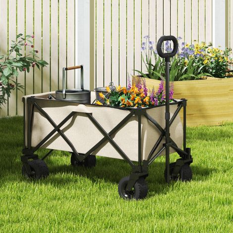 Chariot de jardin pliable – Transport 100 kg, bâche amovible avec poignée, roues, capacité 138 L, beige – Pratique pour les courses et le jardin (1/5)