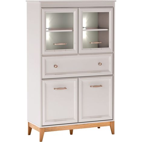 Étagère Sonfera 104 , Fermé, Avec tiroirs, Avec des portes, Verre trempé, MDF, Stratifié, Le nombre de portes: 0, Nombre de tiroirs: 0, 151x92x41cm, LED: Disponible (1/5)