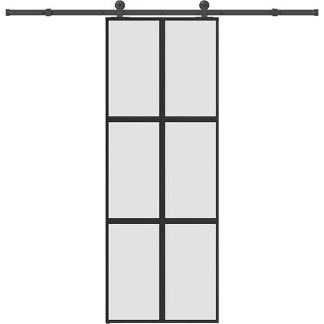 Schiebetür mit Beschlag 76x205 cm Hartglas & Aluminium