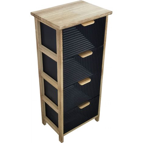 Mobiletto in legno con quattro cassetti fisso 34x25xH77 cm nero e beige Claiton