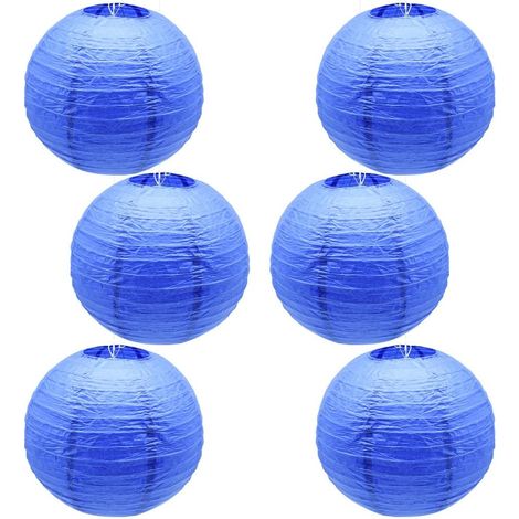 Lanternes en Papier Rondes - Lot de 6 - Bleu Bijou et Métal - Suspension Décorative - Mariage et Fête - Diamètre 30,5 cm (1/5)