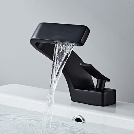 Modern Waterfall Basin Faucet for Bathroom Single Lever Mixer Tap Bathroom Faucet Matte Black Brass Faucet(with Hose) (1/5)