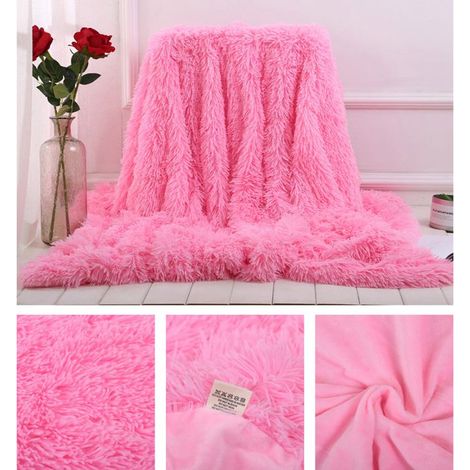 Couverture de Luxe en Fausse Fourrure à Poils Longs, 160x200cm,Douce, Confortable et Chaude pour lit, canapé et Chaise,Rose2 (1/5)