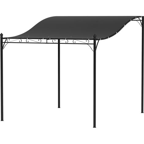 Pergola murale 3x2.5m gris foncé, auvent d’ombre, châssis métallique, trous de vidange
