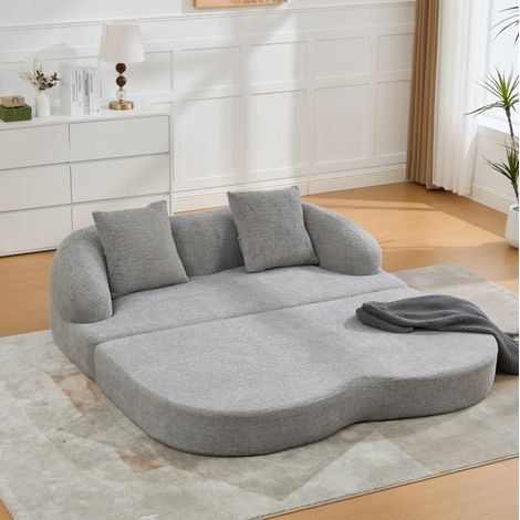 Canapé-lit 2 places 157x84x65 cm en chenille gris clair, pliable sans montage (1/5)