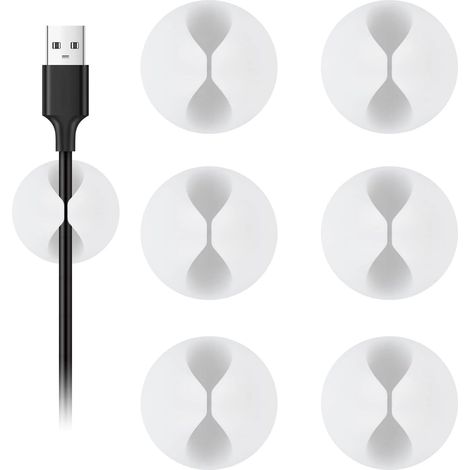 Attaches-câbles, lot de 6, blanches, pour la gestion des câbles, le rangement et l'organisation des fils sur bureau, table de chevet et chargeur de téléphone de voiture (lot de 4). (1/5)