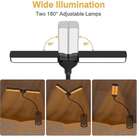 Lampe de lecture pour lire au lit - Cadeau d'anniversaire pour femmes, mères et hommes, lampe de lecture 2 positions réglable avec pince LED rechargeable, 3 couleurs et 8 niveaux de luminosité