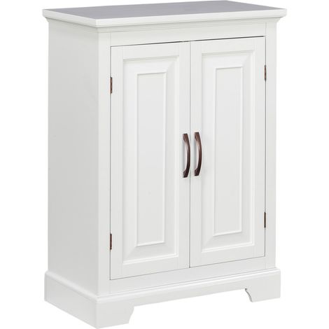 Teamson Home St. James Freestanding Two-Door Floor Cabinet, White with Brushed Bronze Handles, Adjustable Shelves, Magnetic Latch Closure for Bathroom or Utility Storage (1/5)