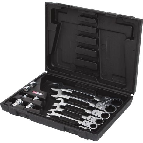 Jeu de clés mixtes à cliquet à tête inclinable à verrouillage GEARplus, 12 pcs avec adaptateurs (1/4)