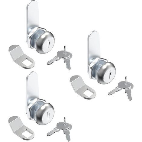 Lot de 3 serrures à lettres, serrure d'armoire de 5/8 pouce et serrure à came pour boîte à outils à clé, coffre-fort