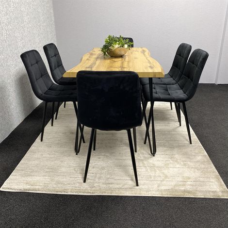 Wooden Dining Table and 6 Black Velvet Chairs - Stylish Dining Room Furniture (1/5)