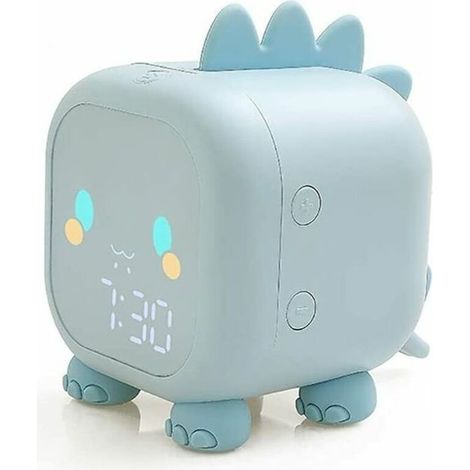 Niedlicher Dinosaurier-Wecker für Kinder, USB-aufladbar, zeigt automatisch Uhrzeit, Datum und Temperatur an, Nachttischlampe mit Schlummerfunktion und sprachaktiviertem Nachtlicht.