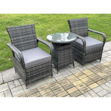 Fimous Rattan Garden Furniture Dining Set Table And Chairs Wicker Patio Outdoor 2 chairs plus small round table