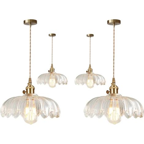 4x Lustre Moderne en Verre Transparente,Lampe Suspension Reglable Vintage Abat-jour Design Fleur avec Interrupteur,ligne 1.5M (1/5)