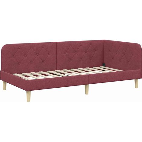 Corner Bed Frame Wine Red 100 x 200 cm Fabric vidaXL